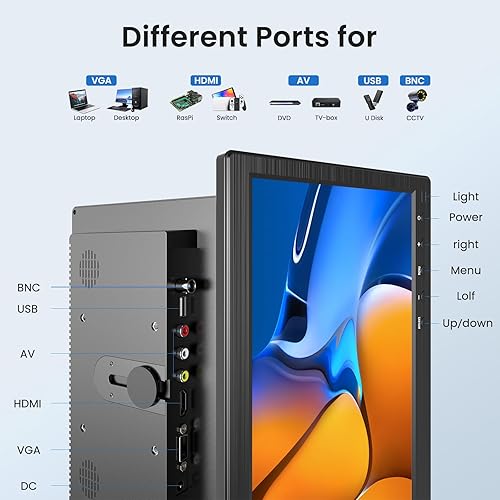 Miniatura 11 de Monitor de seguridad de 10.1 pulgadas, monitores de video LCD de 1024 x 600 con interfaces HDMI, VGA, BNC, RCA, Mini NVR, monitor CCTV