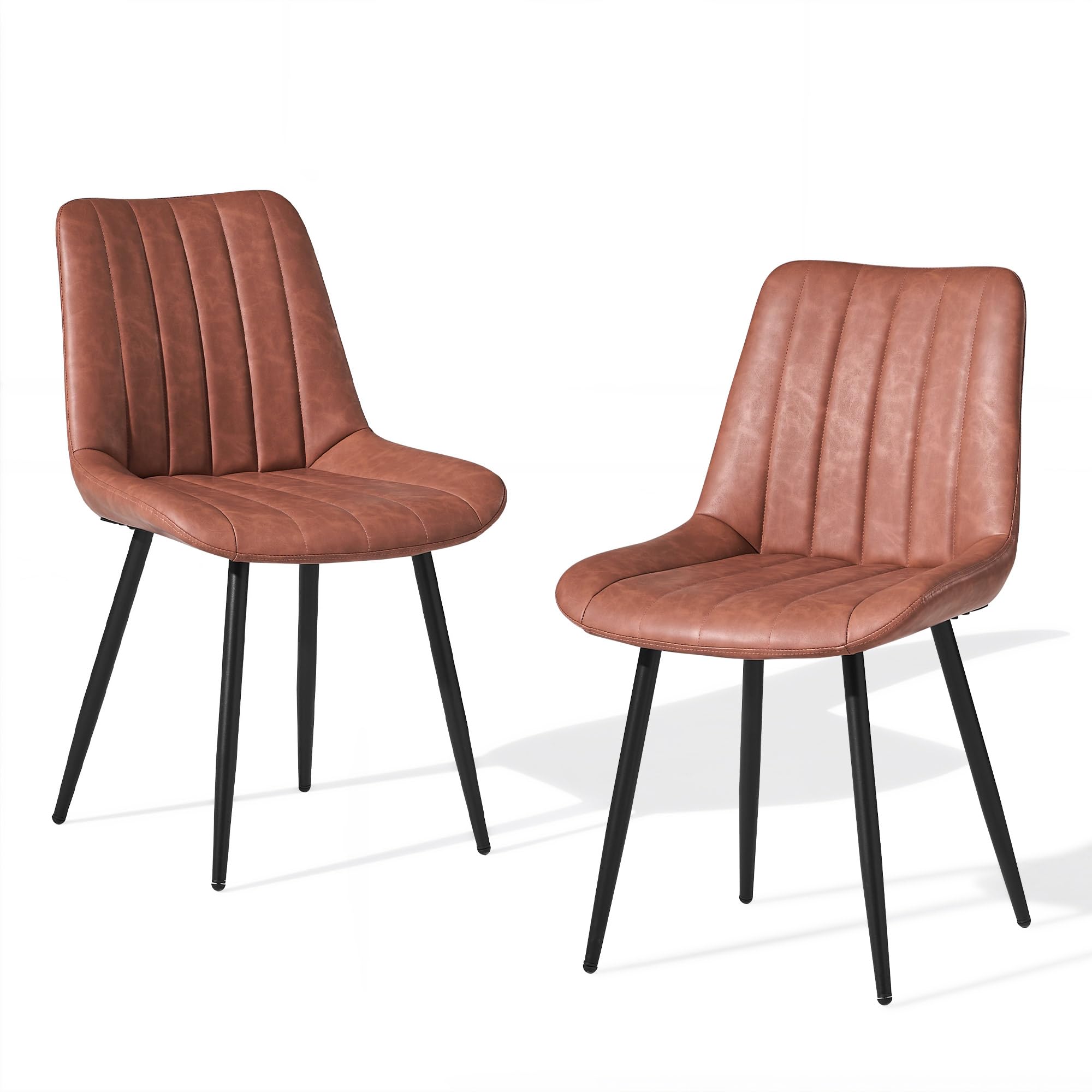 CLIPOP Dining Chairs Set of 2 Faux Leather, Kitchen Chairs with Curved Backs and Metal Legs, Padded Seat Reception Occasional Chair for Dining Room, Brown