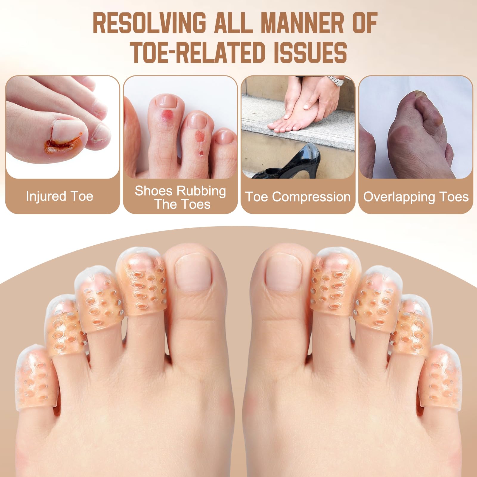 60 Piezas Protector Dedo Pie Silicona Transparente - 50 Dedos Pequeños 10 Grandes, Protector Dedos Pie Transpirable, Silicona Protector Antifricción para Caminar, Correr, Bailar y Deportes