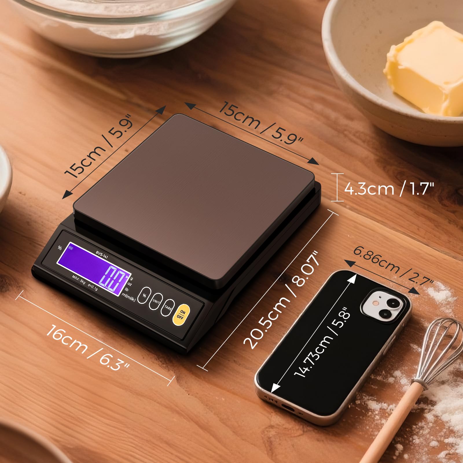 Bonvoisin Balance de cuisson numérique de précision de 0,1 g pour la cuisine, la fabrication de bougies, de savon et de pain au levain, avec fonction de pesage en pourcentage, poids en grammes, livres
