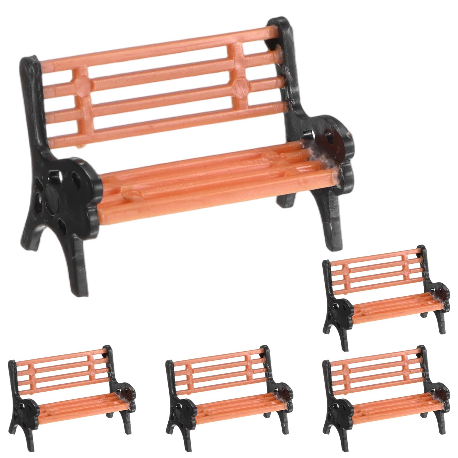 M METERXITY 5-Pack Miniature Park Bench Models, 0.8x0.5x0.5 Inch ABS Mini Village Garden Chair for Terrarium/DIY Micro Landscaping/Dollhouse, Train Platform Bench Figurines [Brown Black]