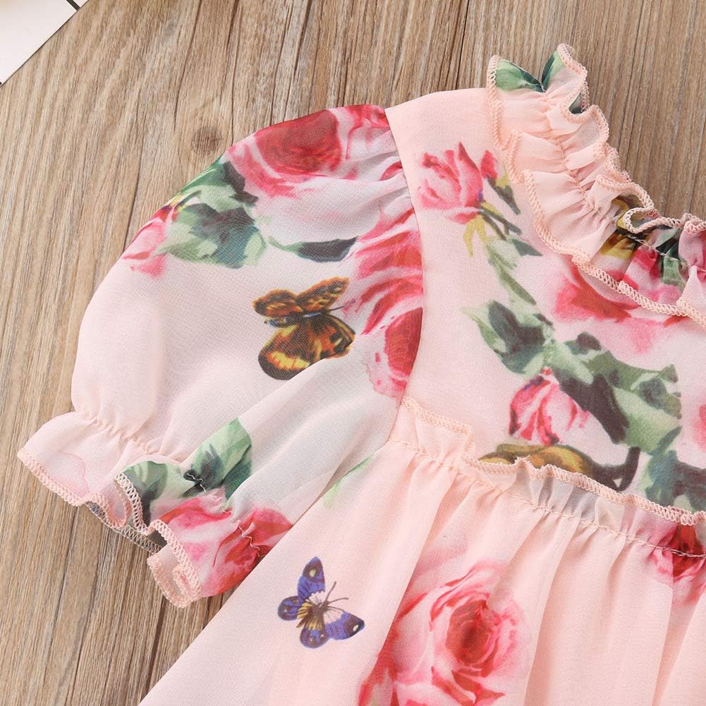 KMBANGI Toddler Baby Girls Flower Print Ruffles Princess Dress Sundress Clothes Outfit: Clothing, Shoes & Jewelry