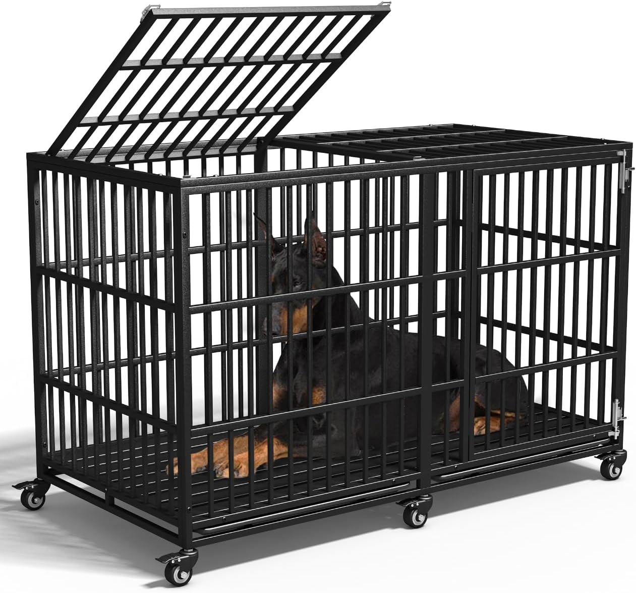 Extra Large Dog Crate for Large Dogs, 64 inches Heavy Duty Dog Crate,Indestructible Dog Kennel for High Anxiety Dogs, Lockable Wheels, Double Door, Removable Tray