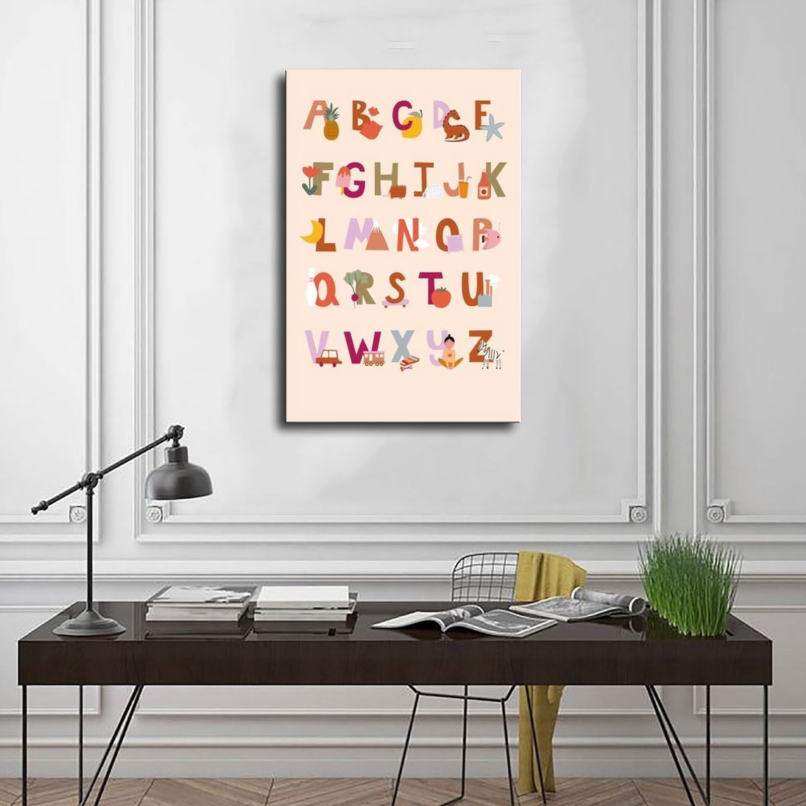 Poster sur toile avec thèmes éducatifs de l'alphabet de A à Z (2) - Décoration murale pour salon, chambre à coucher - 60 x 90 cm