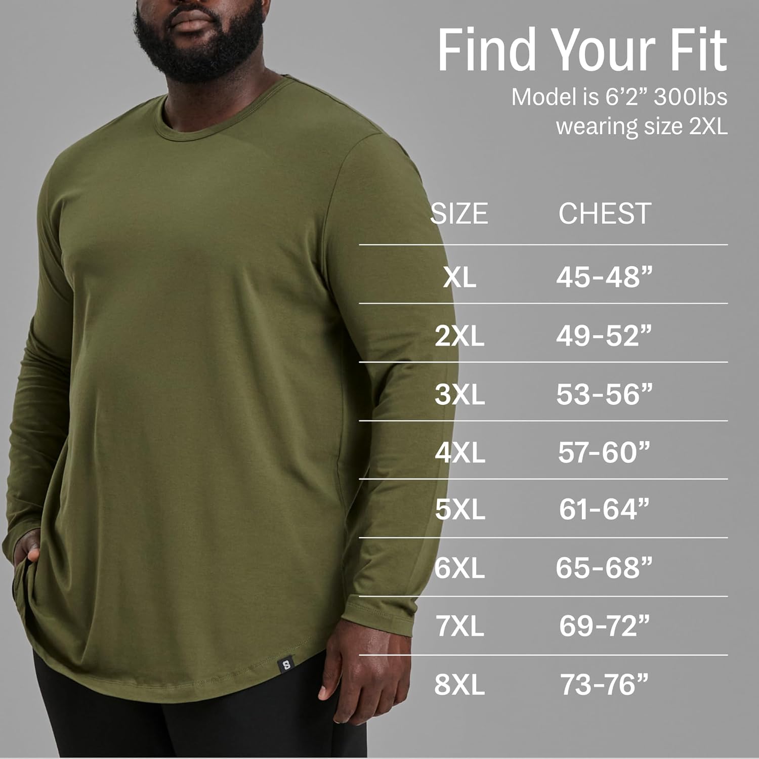 STRONGSIZE Men's Big and Tall Long Sleeve Shirts – Longer Length Long Sleeve Crewneck T-Shirt - Image 4