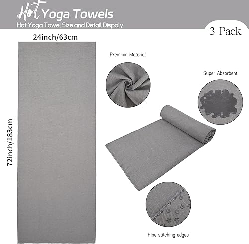 Miniatura 3 de 3 Pack Hot Yoga Towels with Plum Blossom Dots, Dark Grey Non-Slip Yoga Mat Towel, Super-Absorbent Soft Suede Microfiber Towel for Hot Yoga, Pilates,