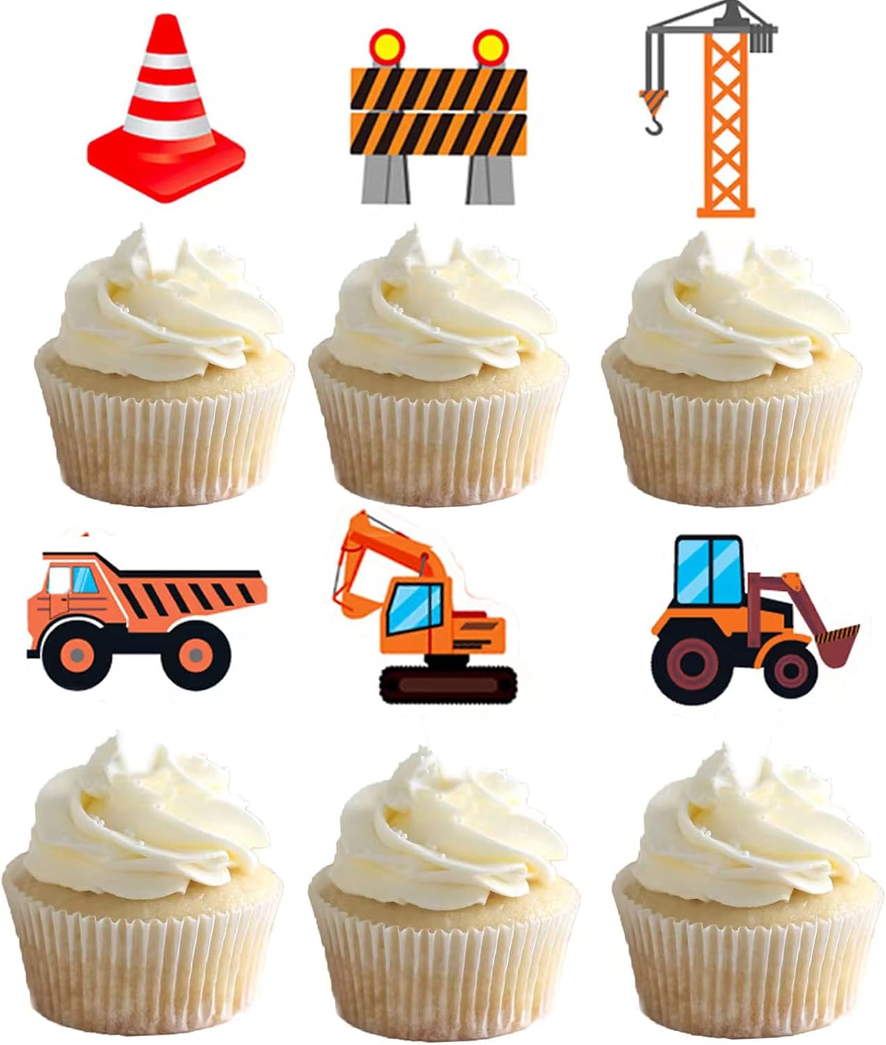 24pcs Construction Cupcake Toppers Dump Truck Excavator
