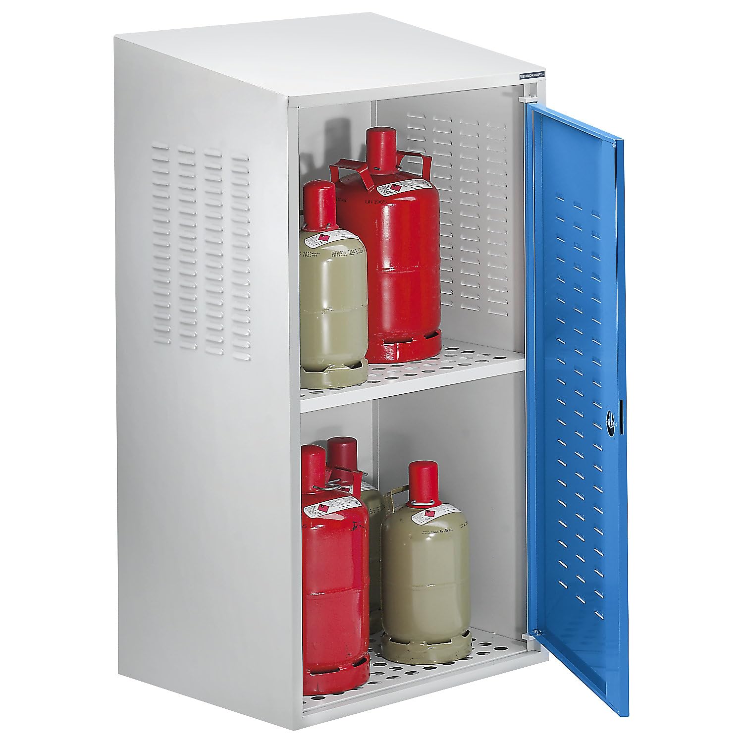 EUROKRAFT pro | Armadio per bombole | 1 anta, altezza posteriore 1600 mm, anteriore 1500 mm