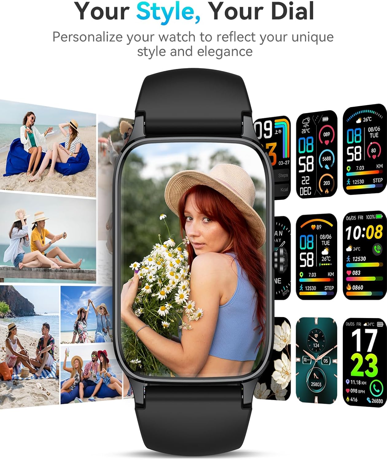 Fitness Tracker for Women Men, Activity Smart Watch Compatible with Android iPhone, Step Counter with 110+ Sports, Sleep Monitor, Calorie Counter, IP68 Waterproof (Black, 1.57)