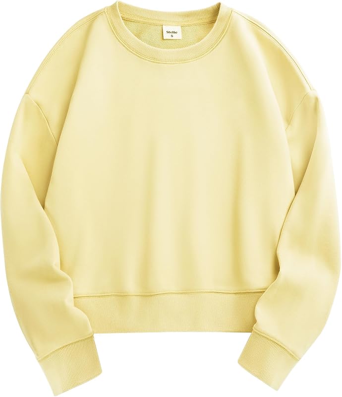 Stelle Women’s Cropped Crewneck Sweatshirt Relaxed Fit Casual Everyday