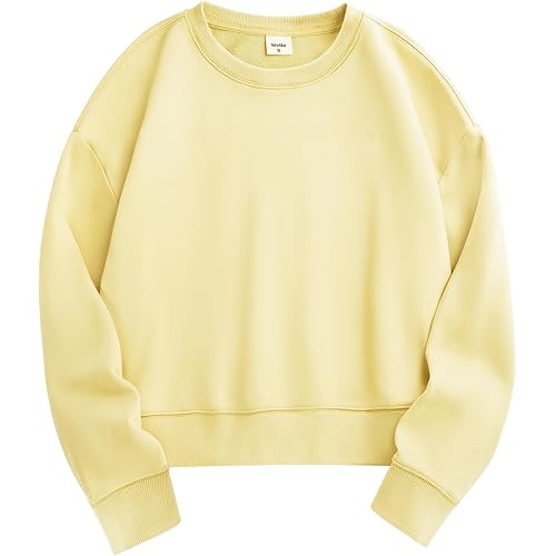 Stelle Cropped Sweatshirts for Women Cotton Long Sleeve Crop Tops Crewneck Pullover Oversized Sweater