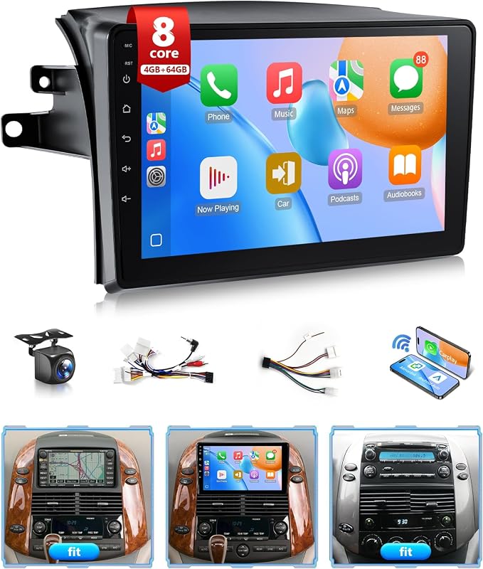 Android 13 Stereo for Toyota Sienna 2004 to 2010 Radio Apple Carplay | Android Auto 9in Touch Screen Head Unit Gifts BT/GPS/WiFi/SWC/FM (Fit J.B.L) (Model B - 4+64G - For J.B.L & non-J.B.L)