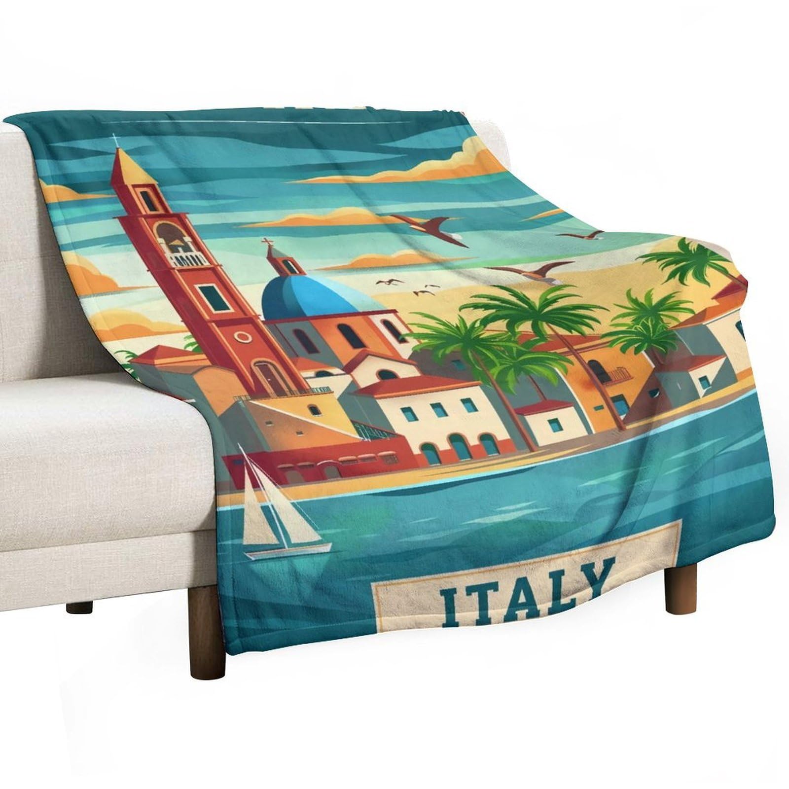YHGSREUOH Mediterranean Sardinia Sunset Church Bell Tower 03 Flannel Blankets Fleece Soft Throw Lightweight Plush Gifts for Couch, Bed, Cozy Sofa Plush, Chair, Lovers 138x175cm(55x70in)