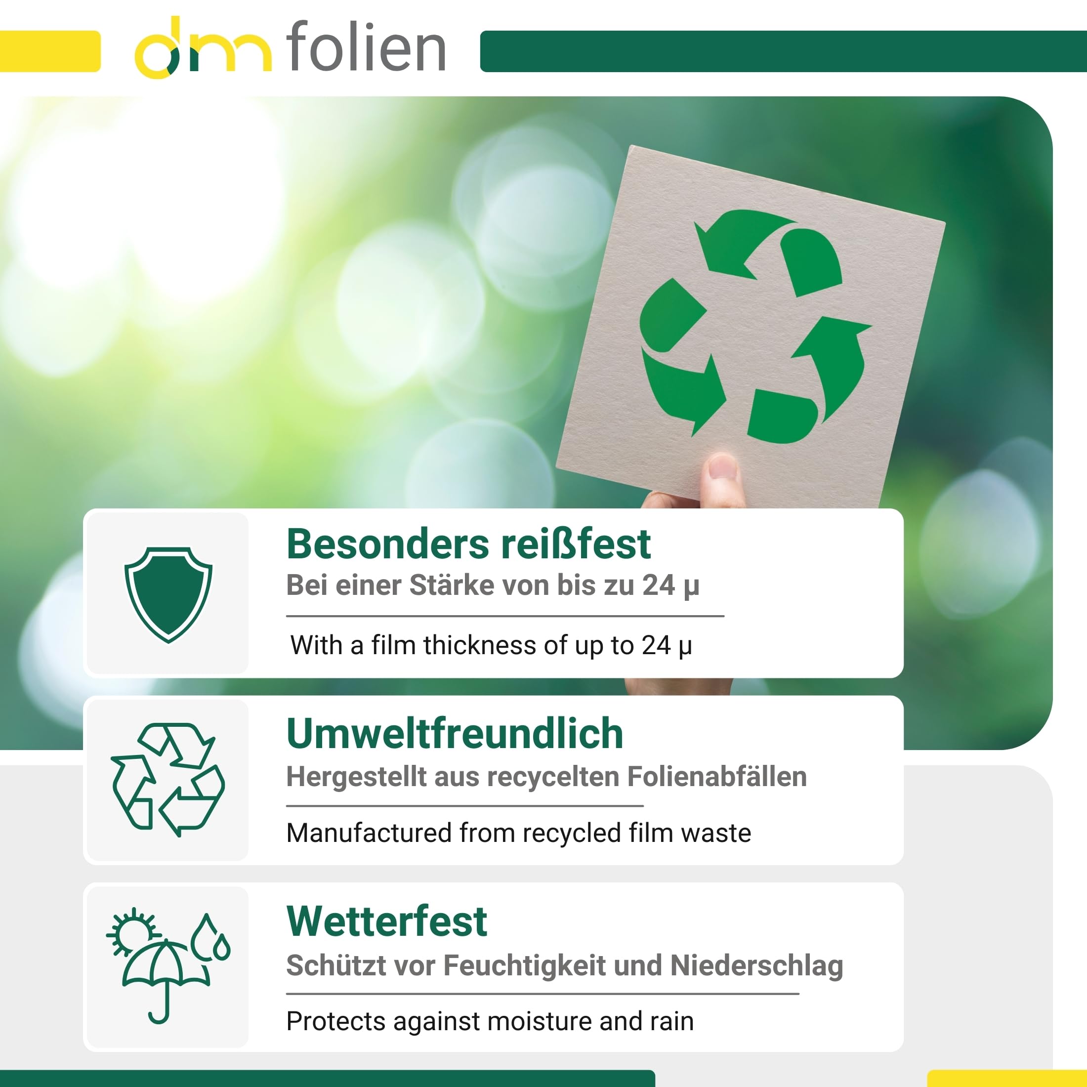 dm-folien Gelbe Müllsäcke 240 Liter I 200 Stück I 630 x 520 x 1500 mm I Große Abfallbeutel für Entsorgung von Styropor & Folienabfälle I Reißfeste Müllbeutel mit Seitenfalte I Foliensäcke 24 my