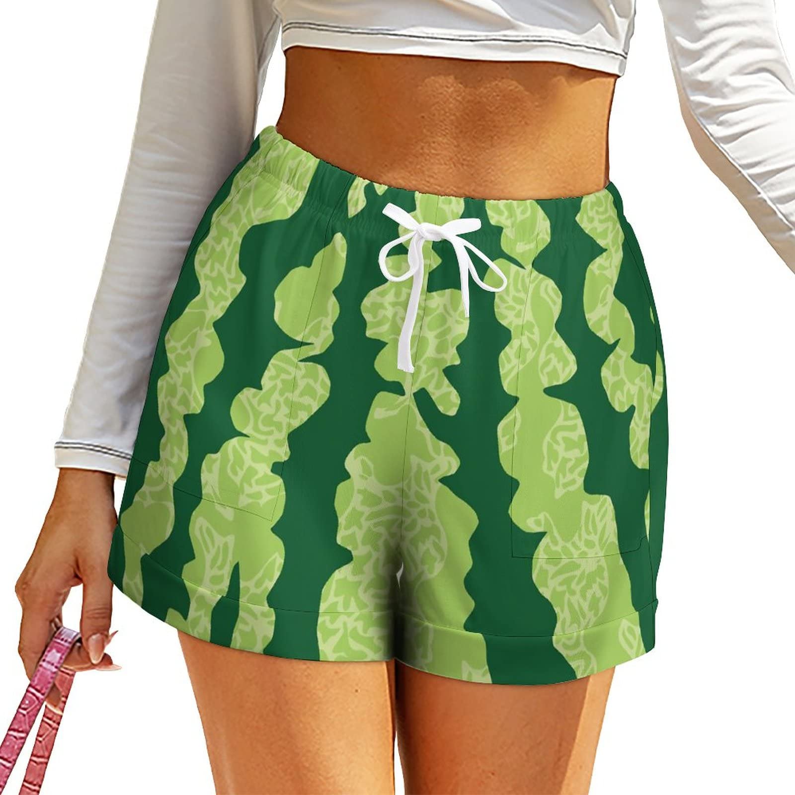 【一点物】　seea 緑色ショートパンツ ウエスト紐付き　M 新品未使用　値下中 Amazon.co.jp: レディース ショートパンツ スイカ柄 面白い 果物柄