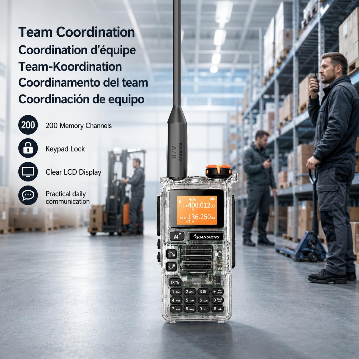 QUANSHENG UV-K5(99) Radio Ricetrasmittente Trasparente, 200 Canali, VOX, Scansione, FM, Display LCD, Batteria Li-Ion, Campeggio e Lavoro