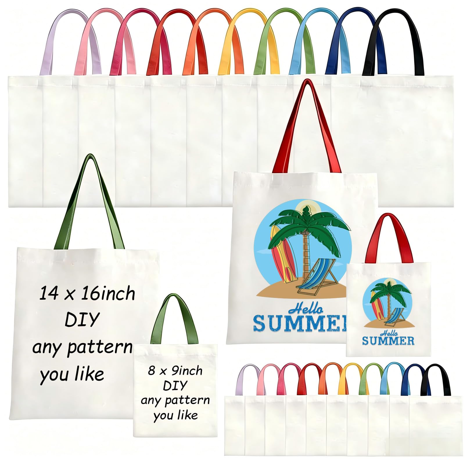 Bolsas de tela de sublimación en blanco, paquete de 20 bolsas de lona reutilizables, bolsas de tela de compras con dos tamaños de bolsas de regalo personalizadas para mujeres, transferencia de calor,