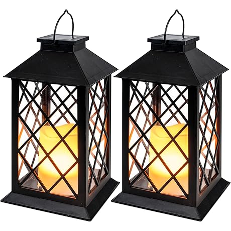 Homemory 2 Pack Outdoor Solar Lanterns with Flickering Flameless Candles