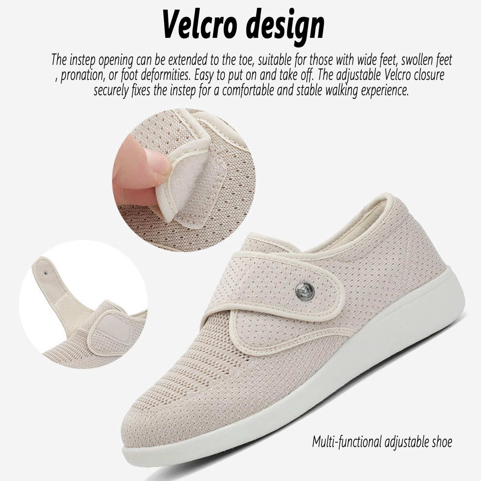Scarpe Diabetici Extra-Larghe Donna Calzature Ortopediche Terapeutiche Alluce Valgo Scarpe Casual Antiscivolo Piedi Gonfi Calzature Estive Regolabili Riabilitazione degli Anziani