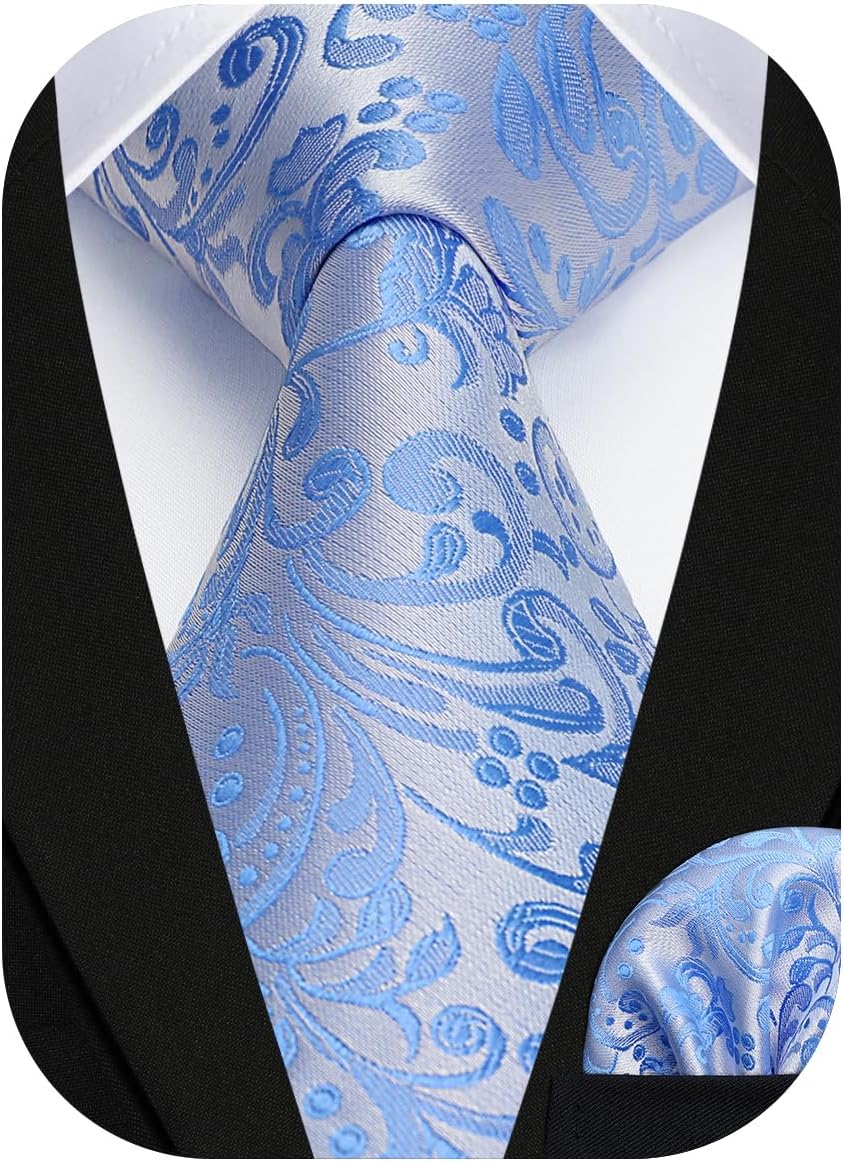 HISDERN Men Floral Ties Woven Classic 3.4" Necktie Set Formal Tie Pocket Square for Wedding with Handkerchief Gift Box - Image 9