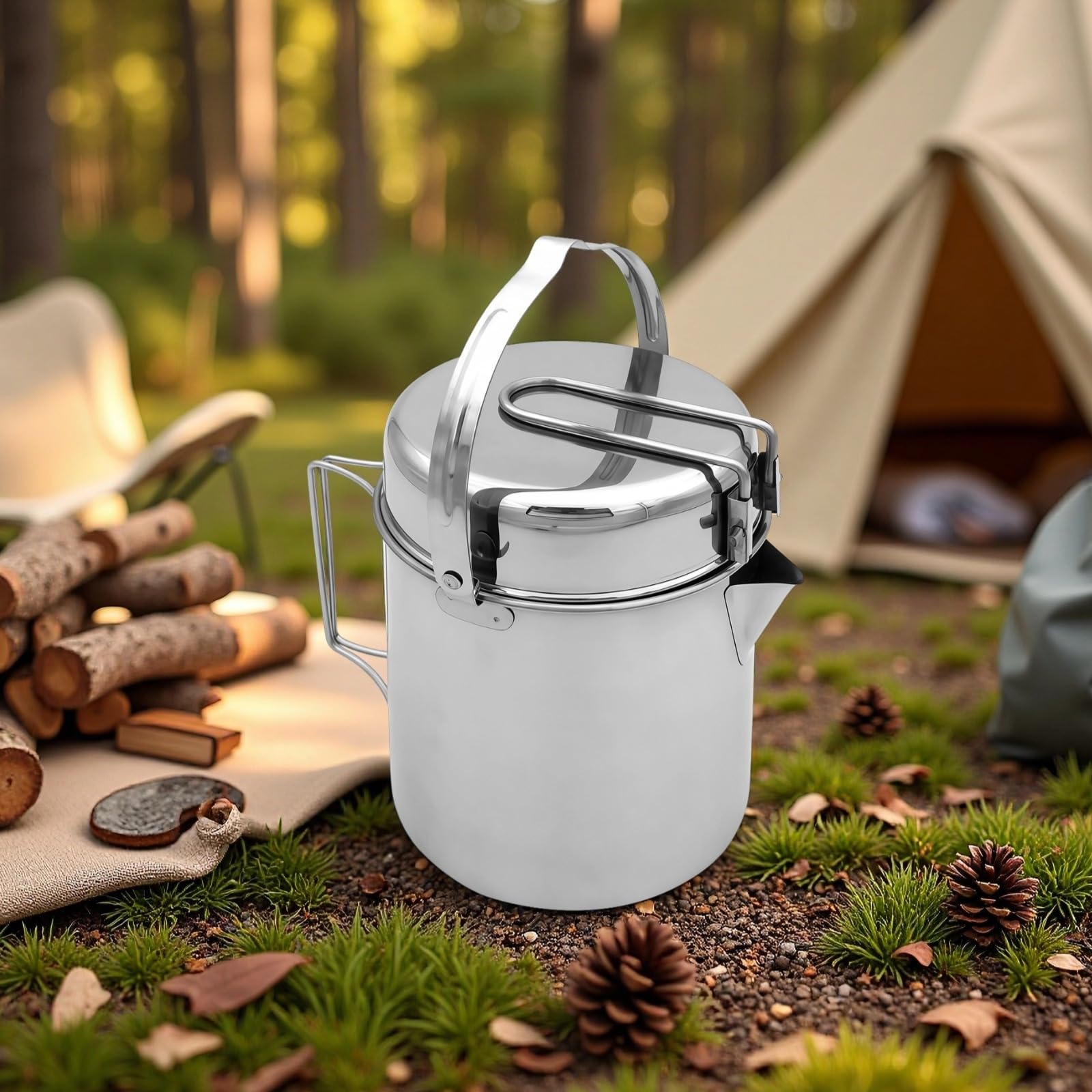 Juego de ollas de camping de acero inoxidable, kit de cocina al aire libre con tapa y cuenco, perfecto para mochileros, senderismo y supervivencia
