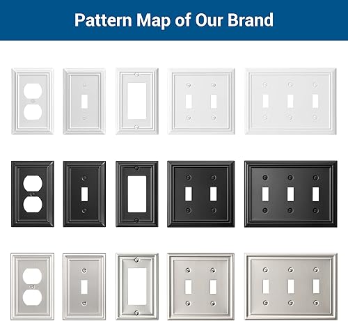 Miniatura 7 de DEWENWILS Paquete de 4 placas de pared de palanca, cubiertas metálicas para interruptores de luz con acabado blanco, placas frontales resistentes