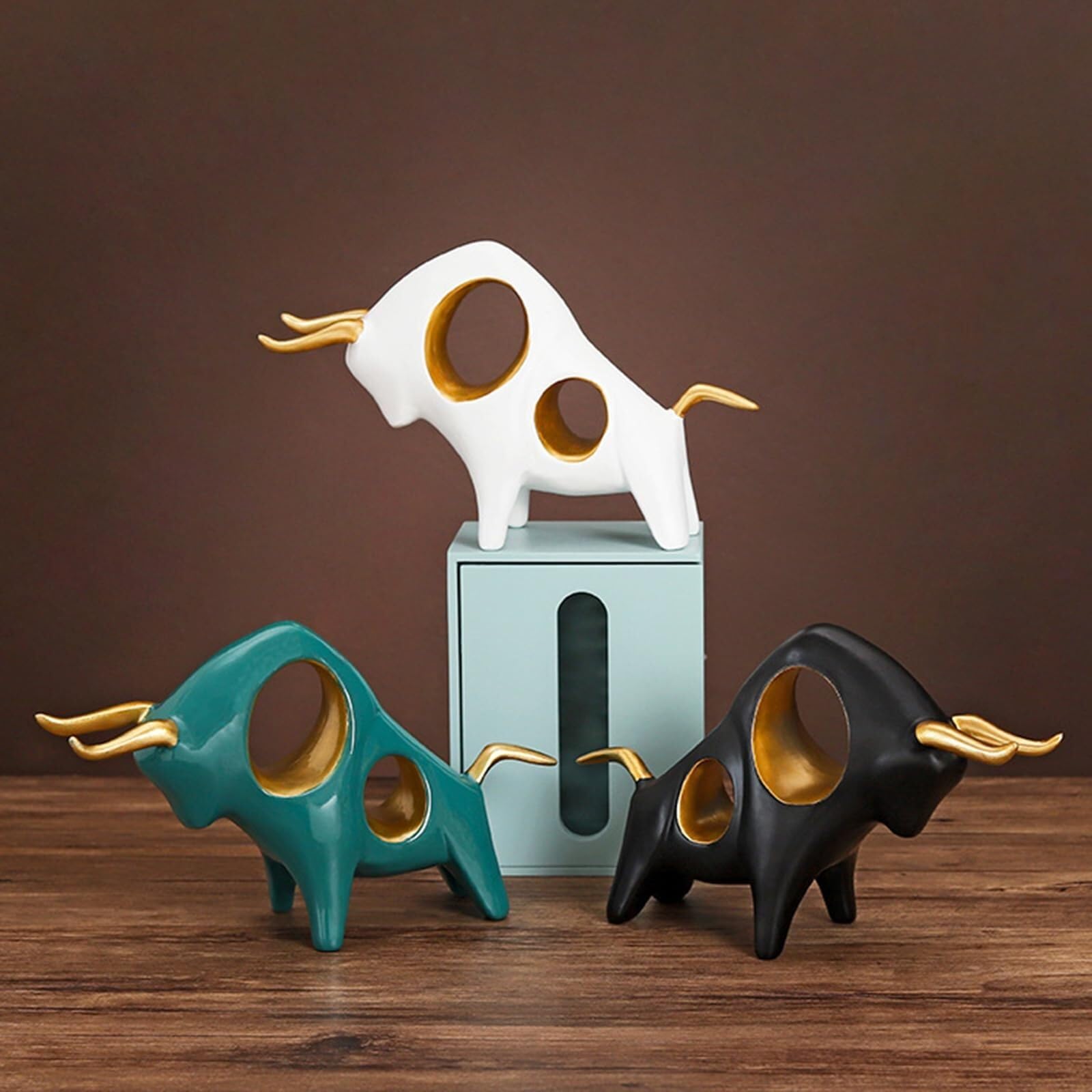 Wohn-Dekoration Bull Dekorative Statue Skulptur Regal Dekorationen Figuren Harz Tierskulpturen for Büro Zu Hause Schreibtisch Dekorative Figuren für das Zuhause(White B)