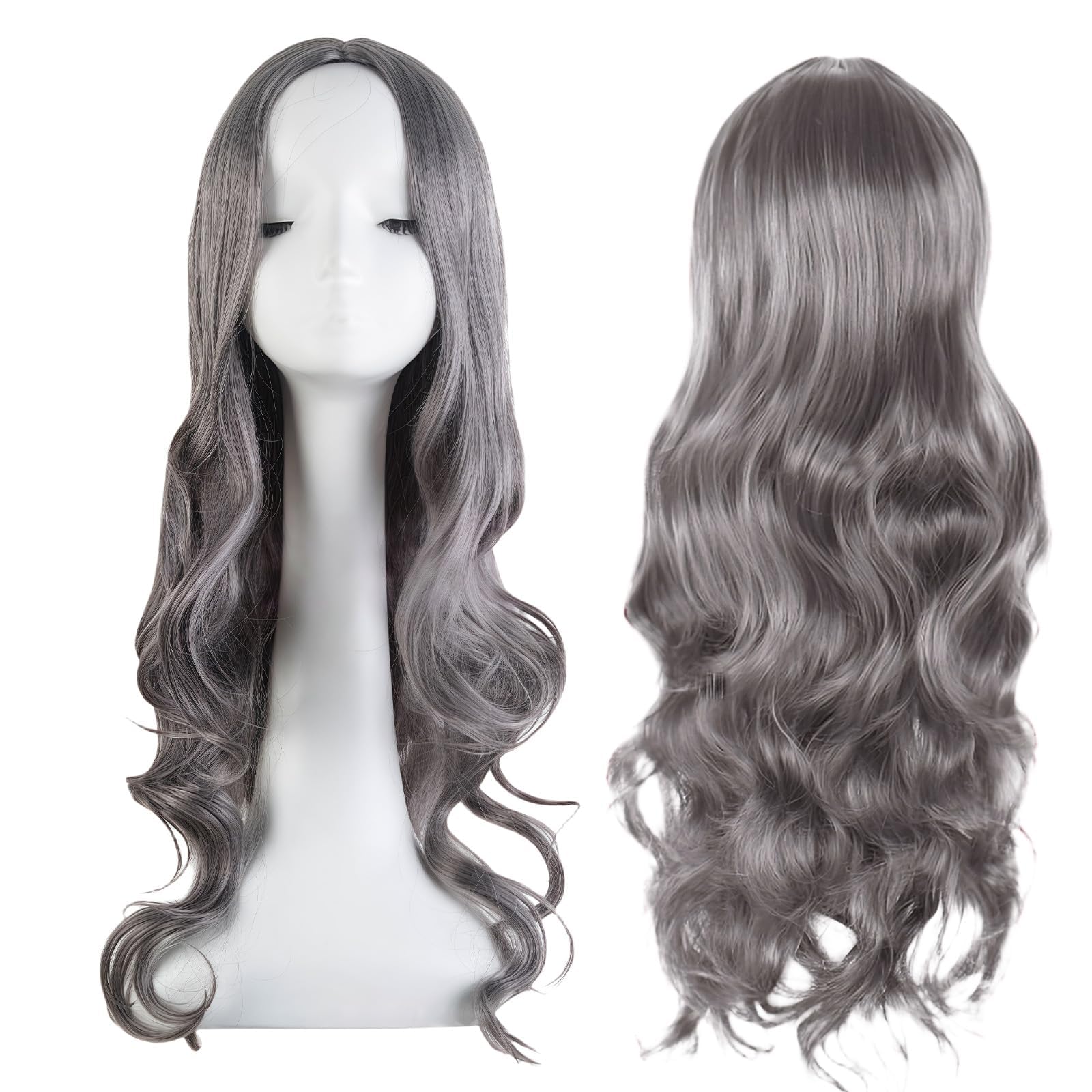 Long Grey Wigs for Women Grey Curly Wig, Headband Wig Womens Wigs