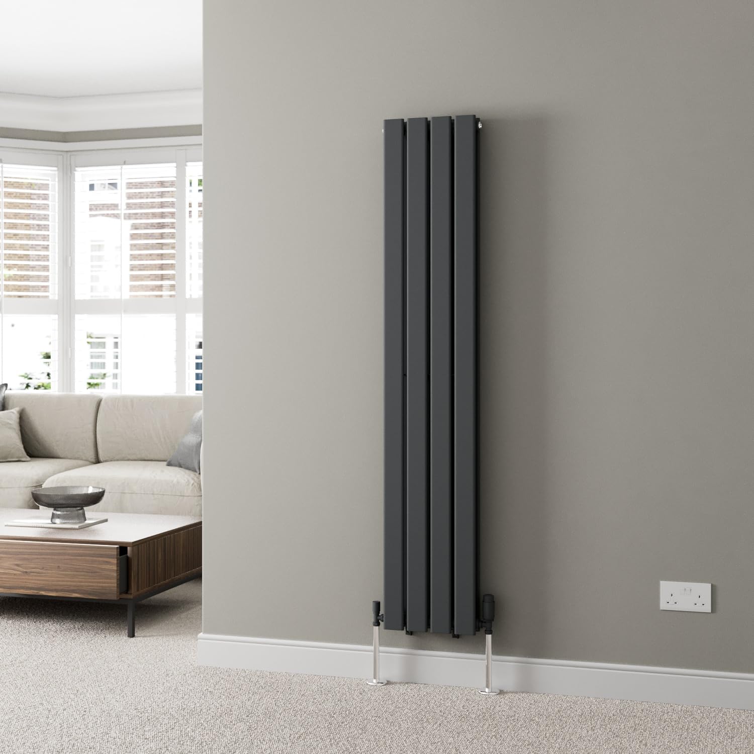 Duratherm Anthracite Duratherm® 1600 X 304Mm Grey Vertical Designer Radiator Double Column Flat Panel Modern Central Heating Panels Bathroom Radiators