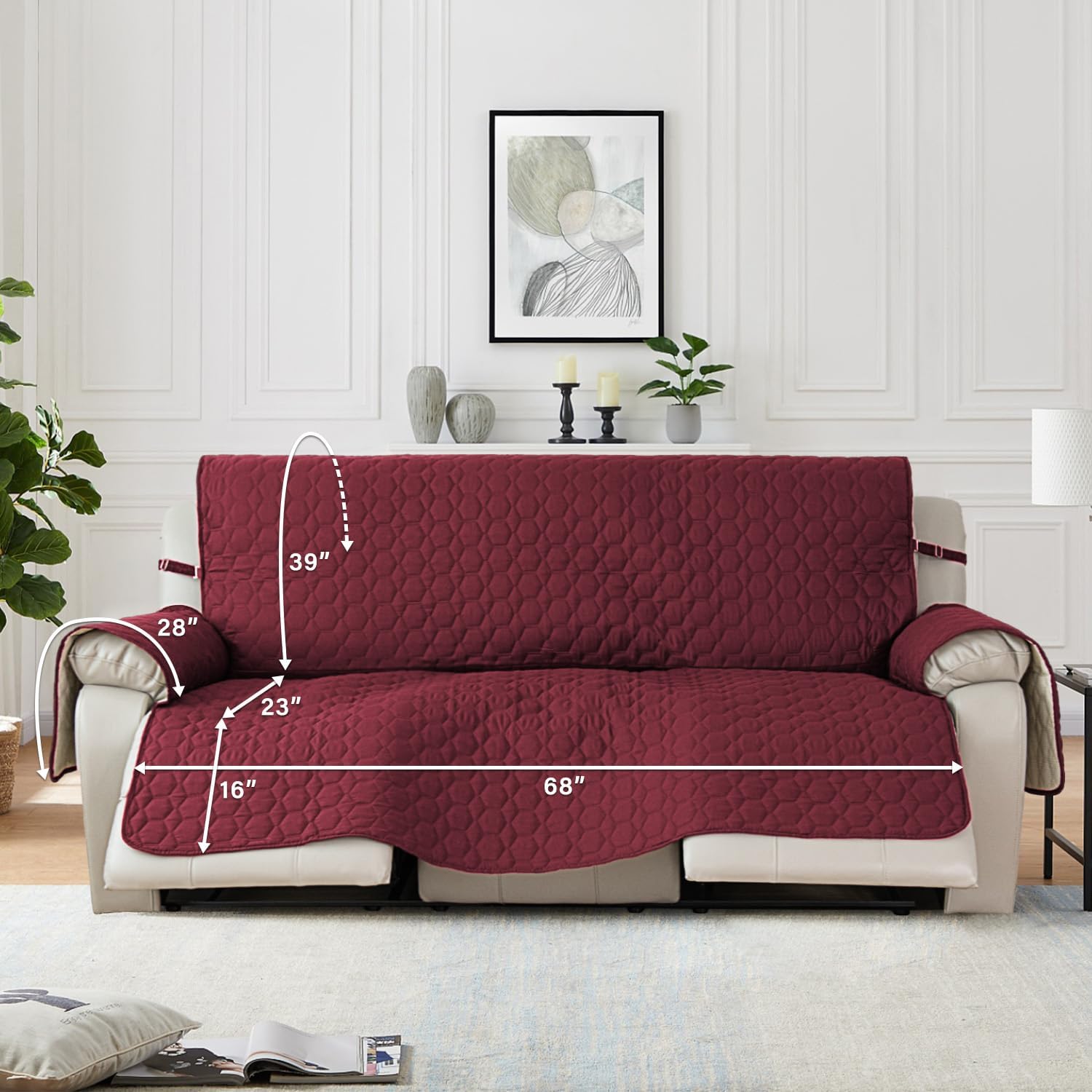 RBSC Home Sofa Slipovers Waterproof Sofa Covers for Dogs, Couch, Loveseat and Large Sofas (Burgundy, 68")