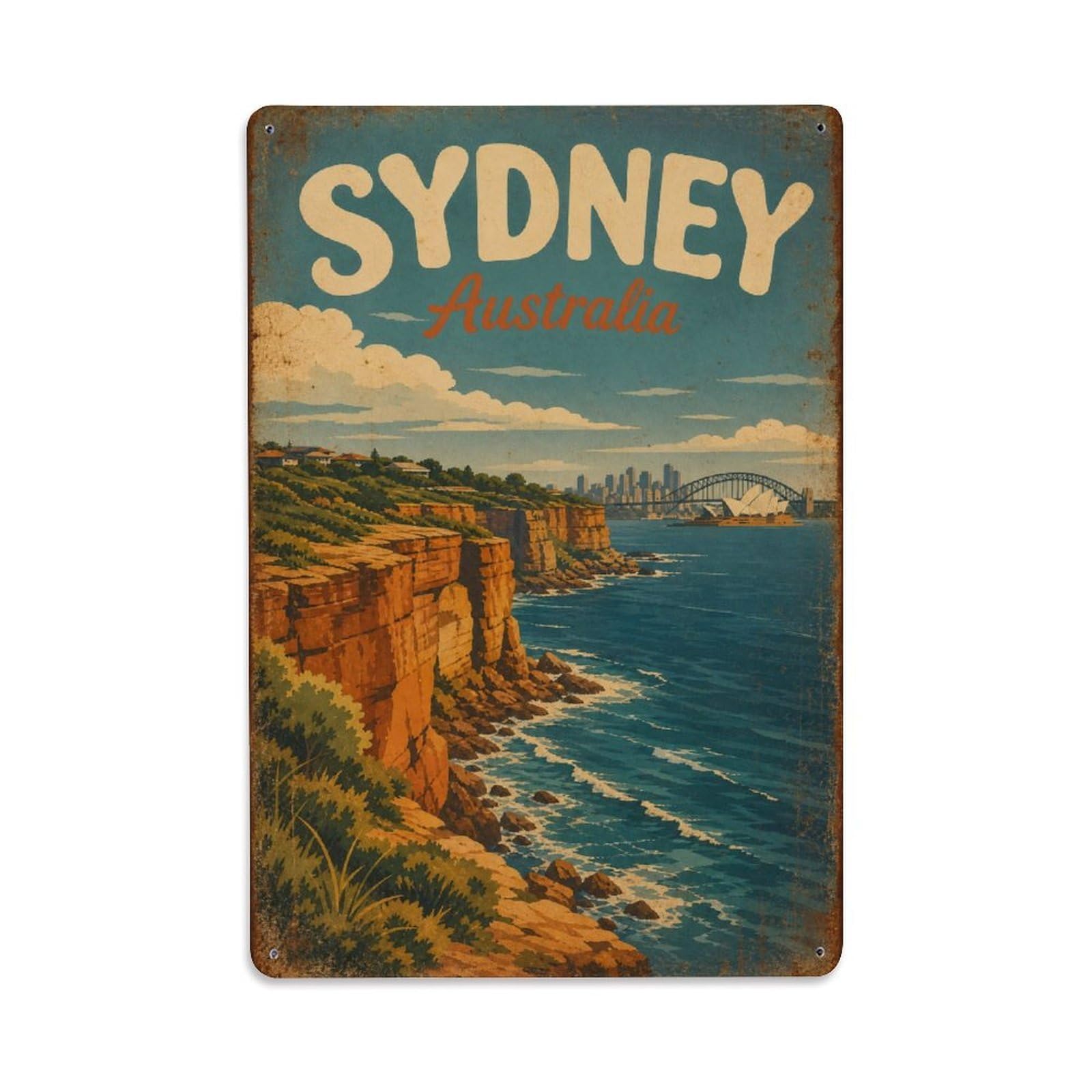 Sydney Australia City Coastal Cliffs Heritage Travel Metal Tin Sign