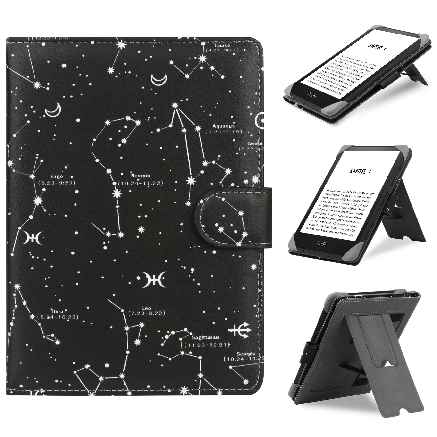 Universal Case Compatible with 6โ-6.8โ Kobo/Pocketbook/Tolino/Sony E-Book eReader Kindle Paperwhite/Kobo Clara HD/Kobo Clara 2E Leather Stand Cover for 6-6.8'' E-Book, Constellation
