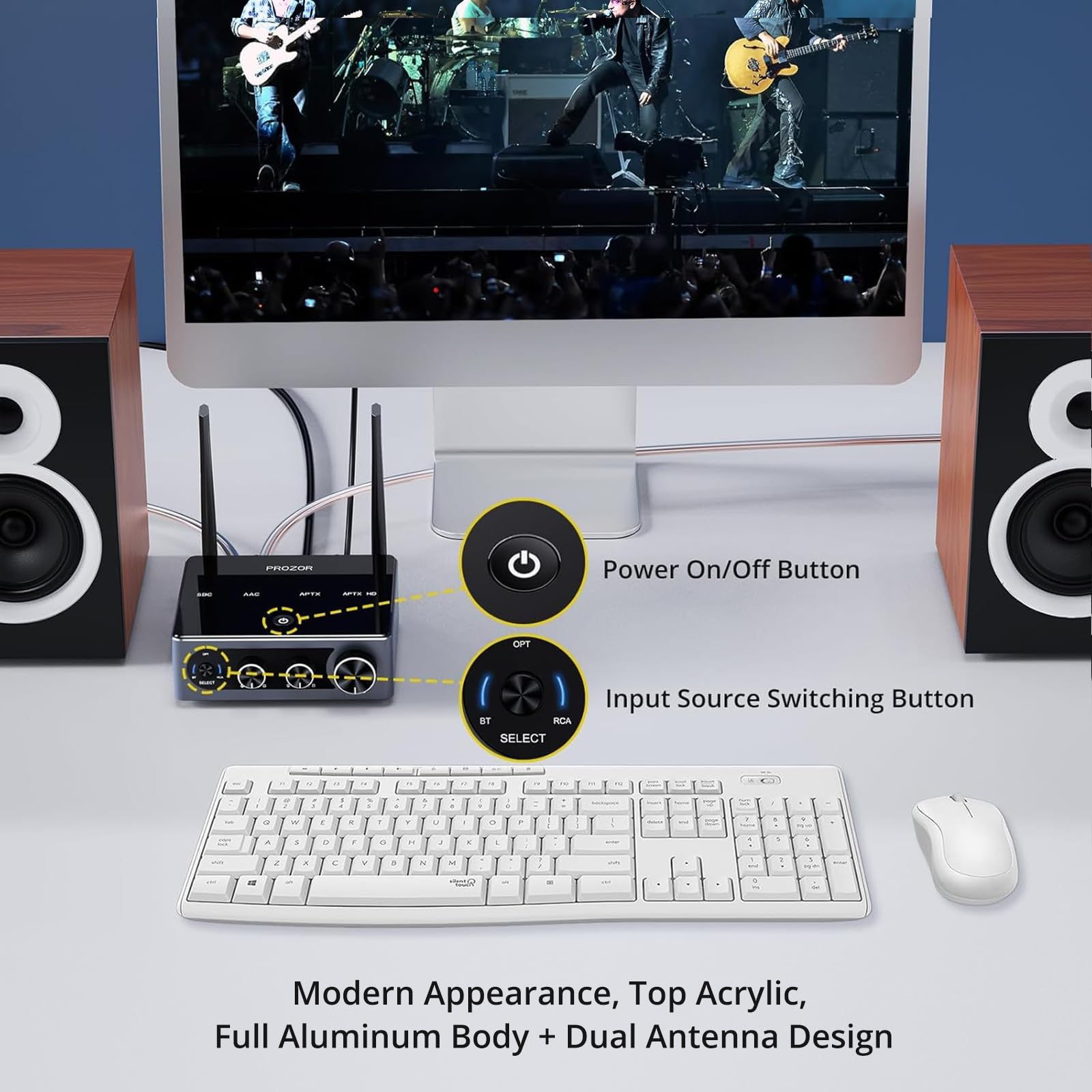 PROZOR Amplificador Audio 100W x 2 Soporta APTX-HD ACC HiFi Bluetooth 5.2 Sonido de Entrada óptica 192khz/24Bit con Control de Volumen de Agudos Graves para Altavoz Pasivo