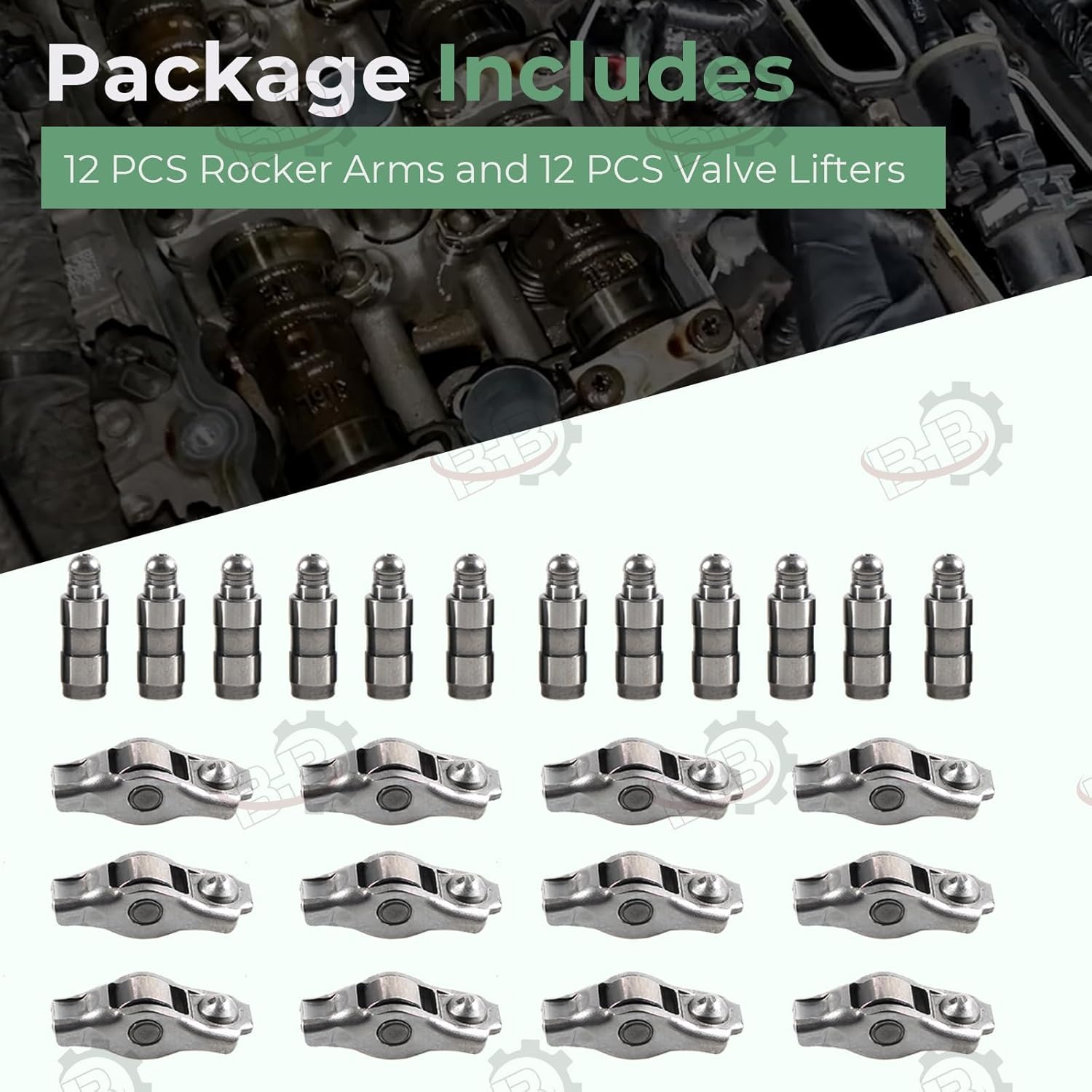 BHB 12Pcs Rocker Arm and Lifter 2011-2022 Compatible with Dodge Jeep Ram Chrysler for Challenger Charger Journey Avenger Grand Cherokee Wrangler 3.6L Replaces 5184296AH 5184332AA
