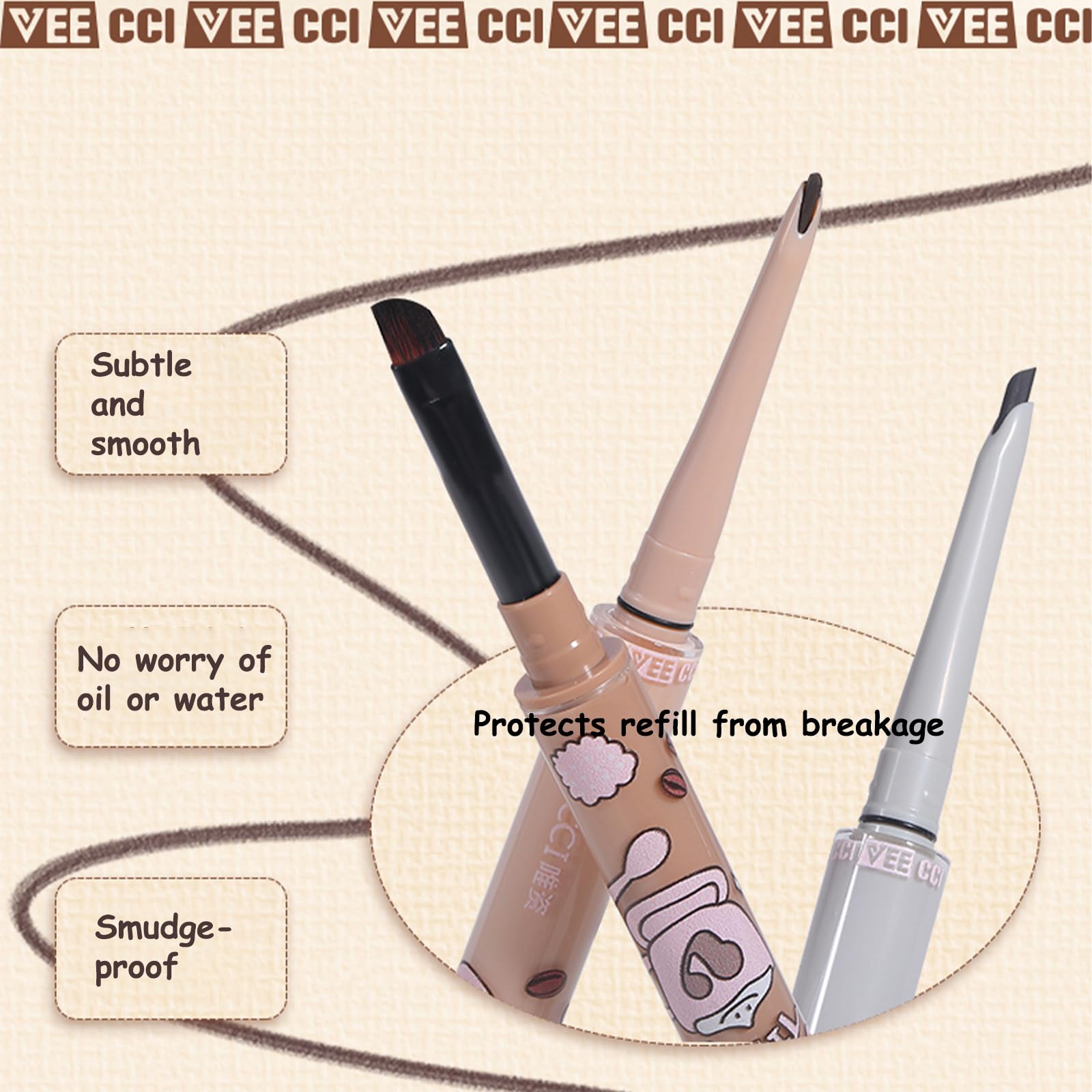 VEECCI Waterproof Eyeliner Pencil - Highly Pigmented, Smudge-Proof Formula with Ultra-Fine Tip for Precision Eye Makeup - Built in Brush - Brown for Perfect Eyelid Shading (01Black) - Image 3