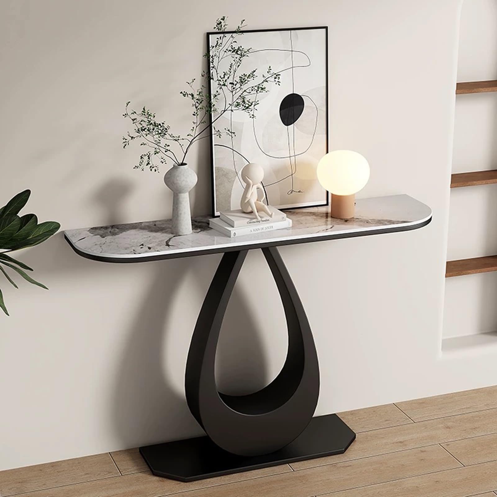 Tavolino da ingresso, consolle, tavolino d'appoggio con struttura in metallo, struttura robusta e affidabile, tavolino da divano, per corridoio, atrio, ingresso, soggiorno, stretto (nero A, 100 cm/3