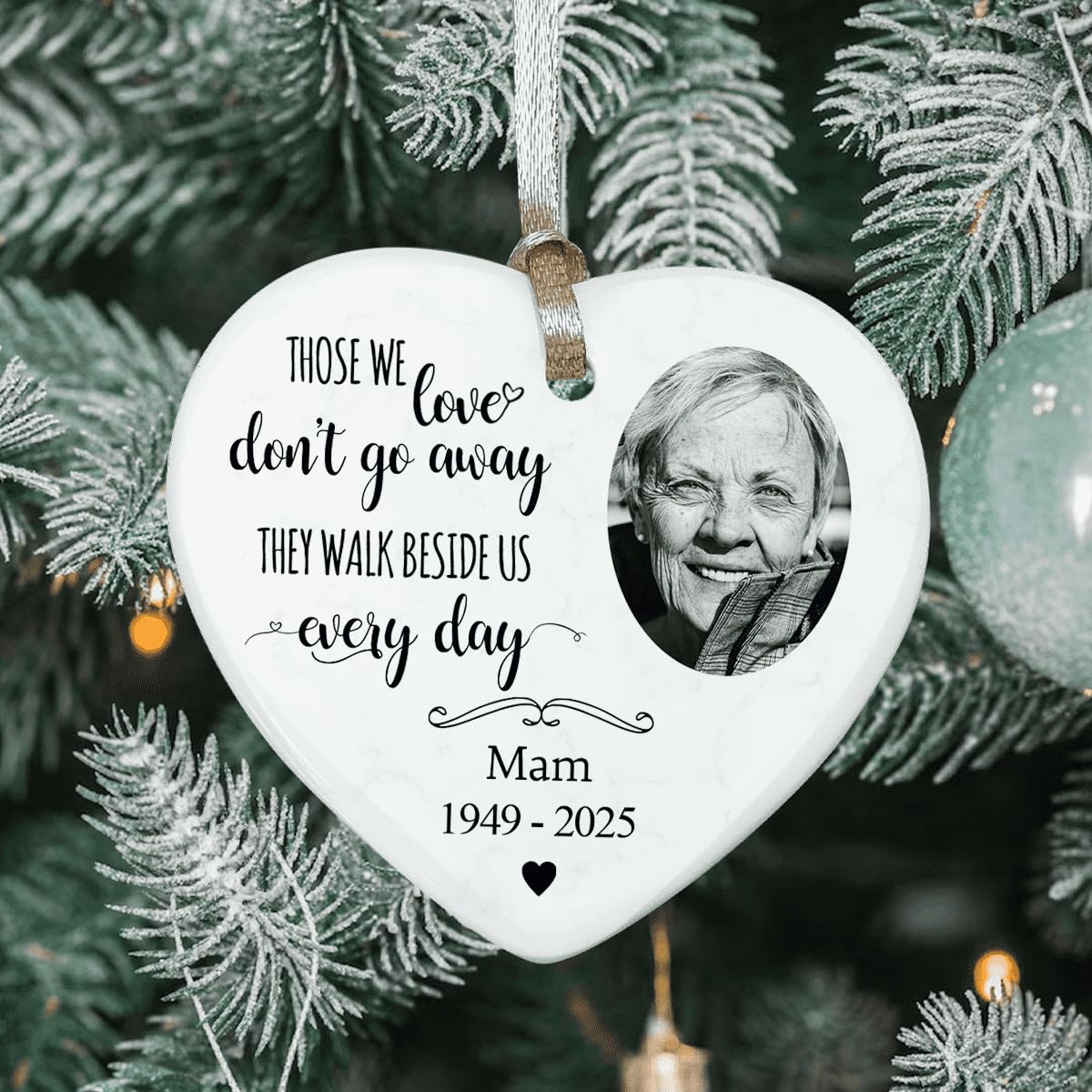 Gutegifts White Personalised Plaque With Photo Memorial Bauble Ceramic Ornaments Plaque Bereavement Remembrance Funeral Gifts Christmas Home Decoration Hanging Sign With Quote-Those We Love Dont Go Away.