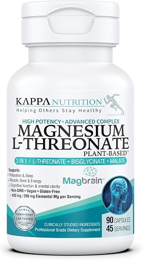 Magnesium L-Threonate Plant-Based 3 in 1 Powered by Magbrain® Magnesium L-Threonate Plant-Based | Magnesium Bisglycinate & Magnesium Malate | Up to 420 mg Elemental Magnesium | 90 Vegan Capsules.