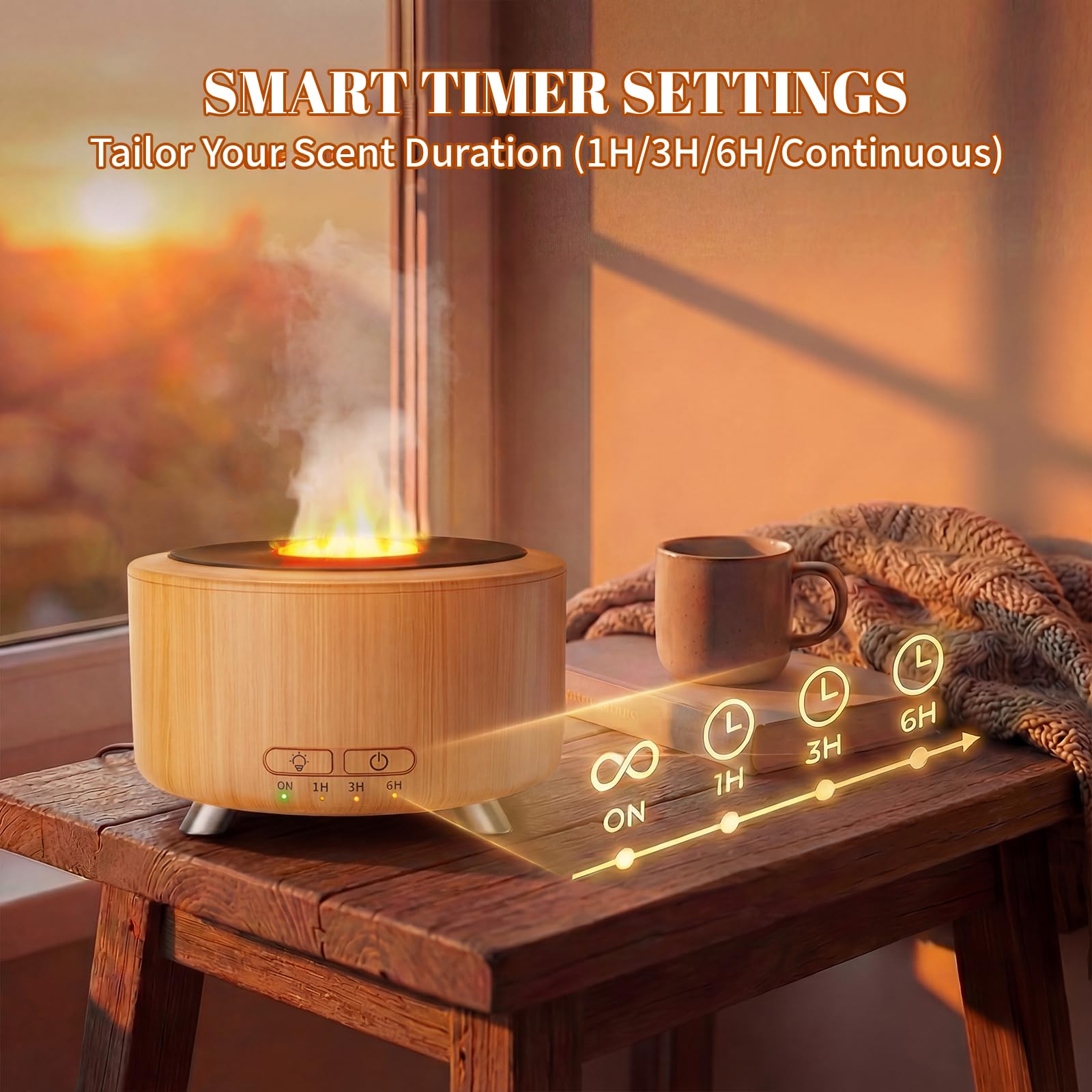 Diffusers for Essential Oils, 500ML Essential Oil Diffusers for Office Room Yoga, Diffuseur d'Huile Essentiel with Auto-Off Function, 9 Colors LED Night Light, Light Wood - 4