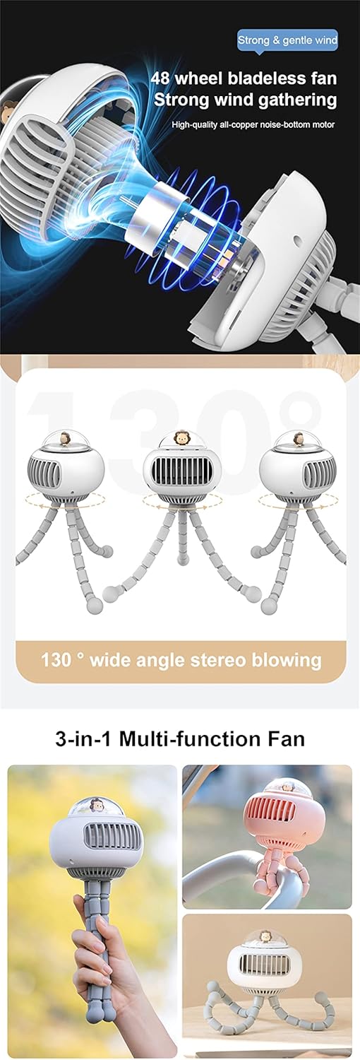 Inghome Mini Stroller Fan Clip-On for Baby Small Portable Fan Rechargeable and Handheld, USB Cooling Fan with 4 Adjustable Speeds and Flexible Tripod for Travel : Baby