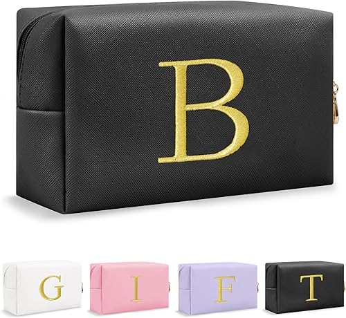Bolsa de maquillaje con inicial de regalo personalizado, con letras bordadas doradas, bolsa de cosméticos para niñas adolescentes, pequeña bolsa de