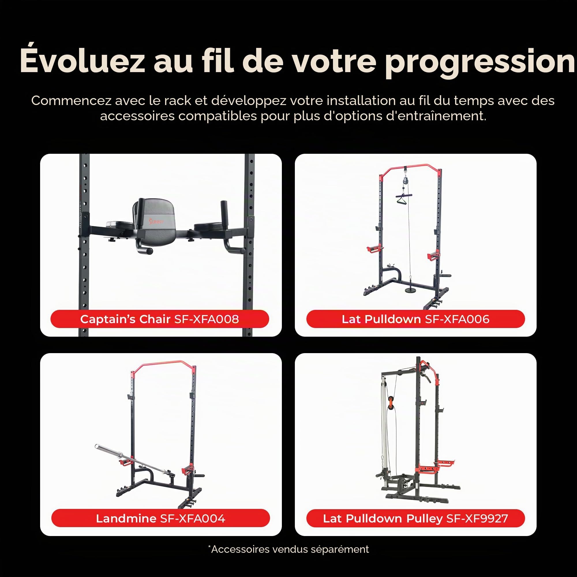 Sunny Health & Fitness Banc de presse vertical multifonctionnel réglable pour squat, presse d'épaule, développé couché incliné, rangées d'haltères, boucles de biceps, soulevés de terre