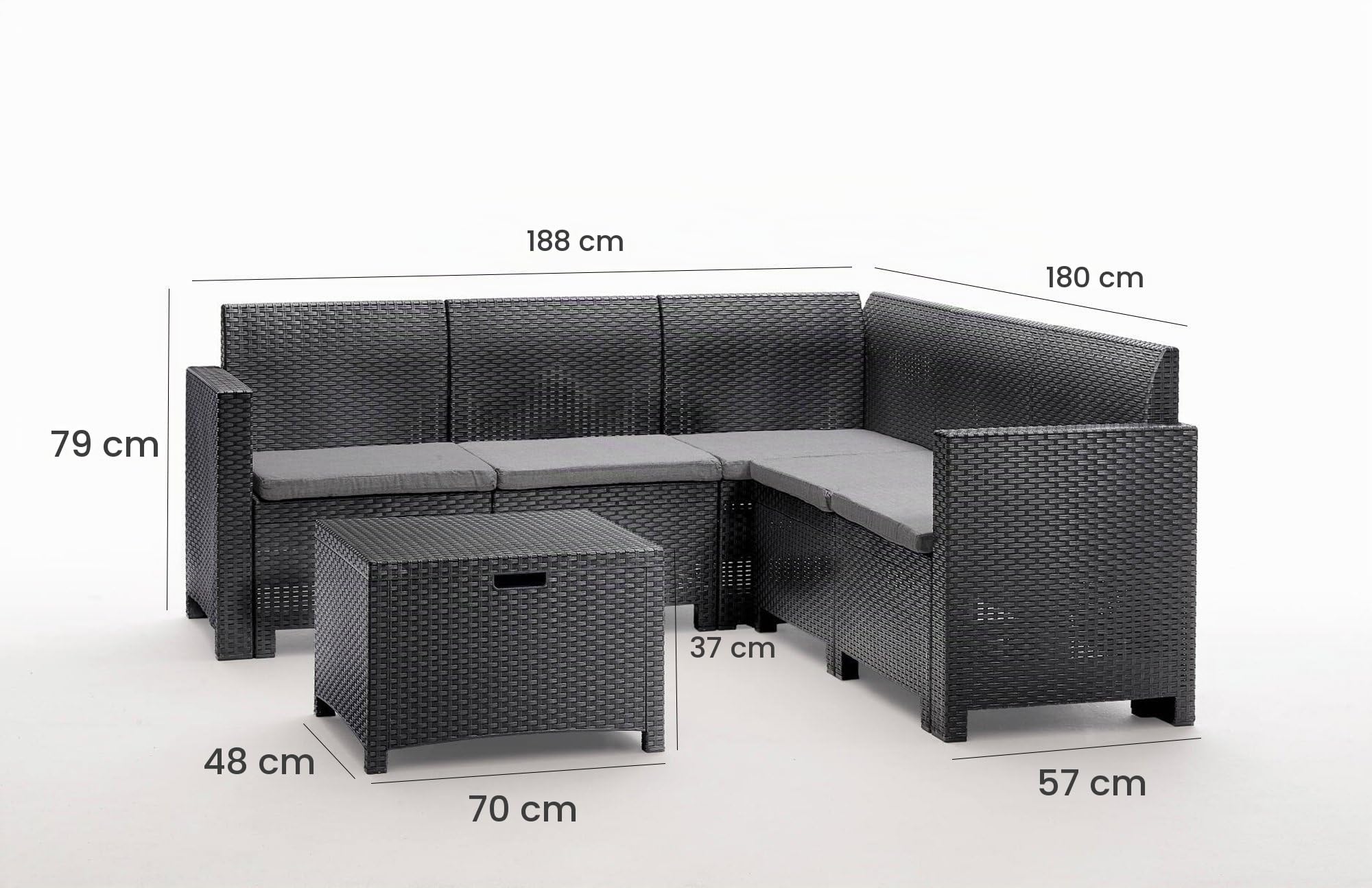 Dmora - Set salotto da esterno Eris, Set da giardino con cuscini, Salottino indoor e outdoor effetto rattan, 100% Made in Italy, Antracite