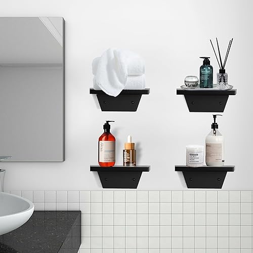 Miniatura 6 de PHOENANCEE Estantes flotantes pequeños, estante para altavoces, estante de pared trapezoidal para lámpara de mesa, exhibición de plantas, repisas