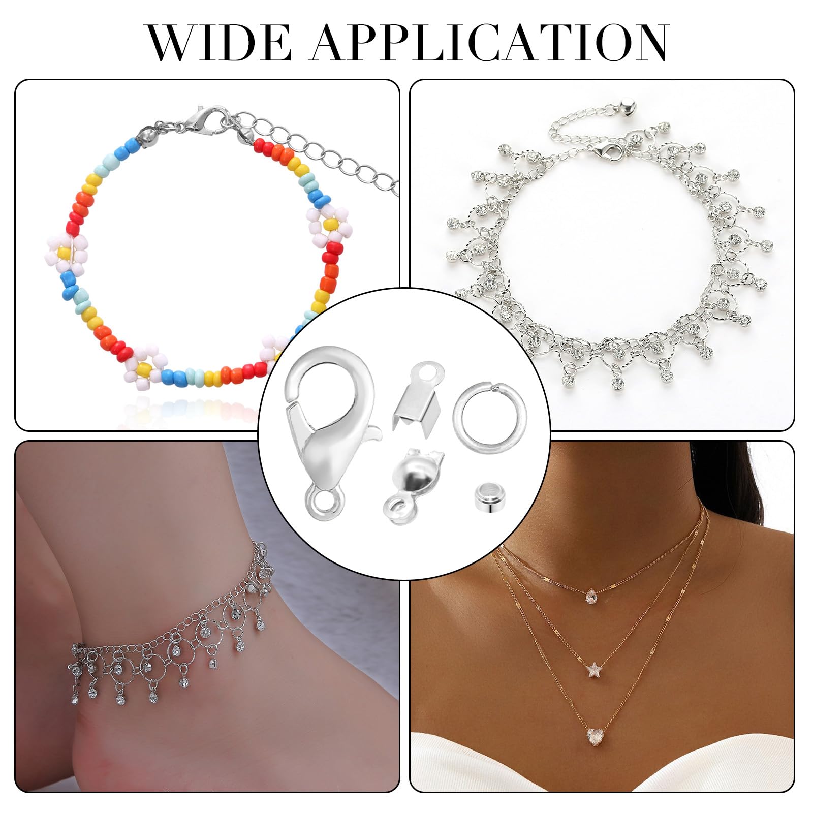 VEGCOO Kit 1340 Pezzi Per Creazione Gioielli: Moschettoni, Anelli, Perline E Fermagli In Argento - 3