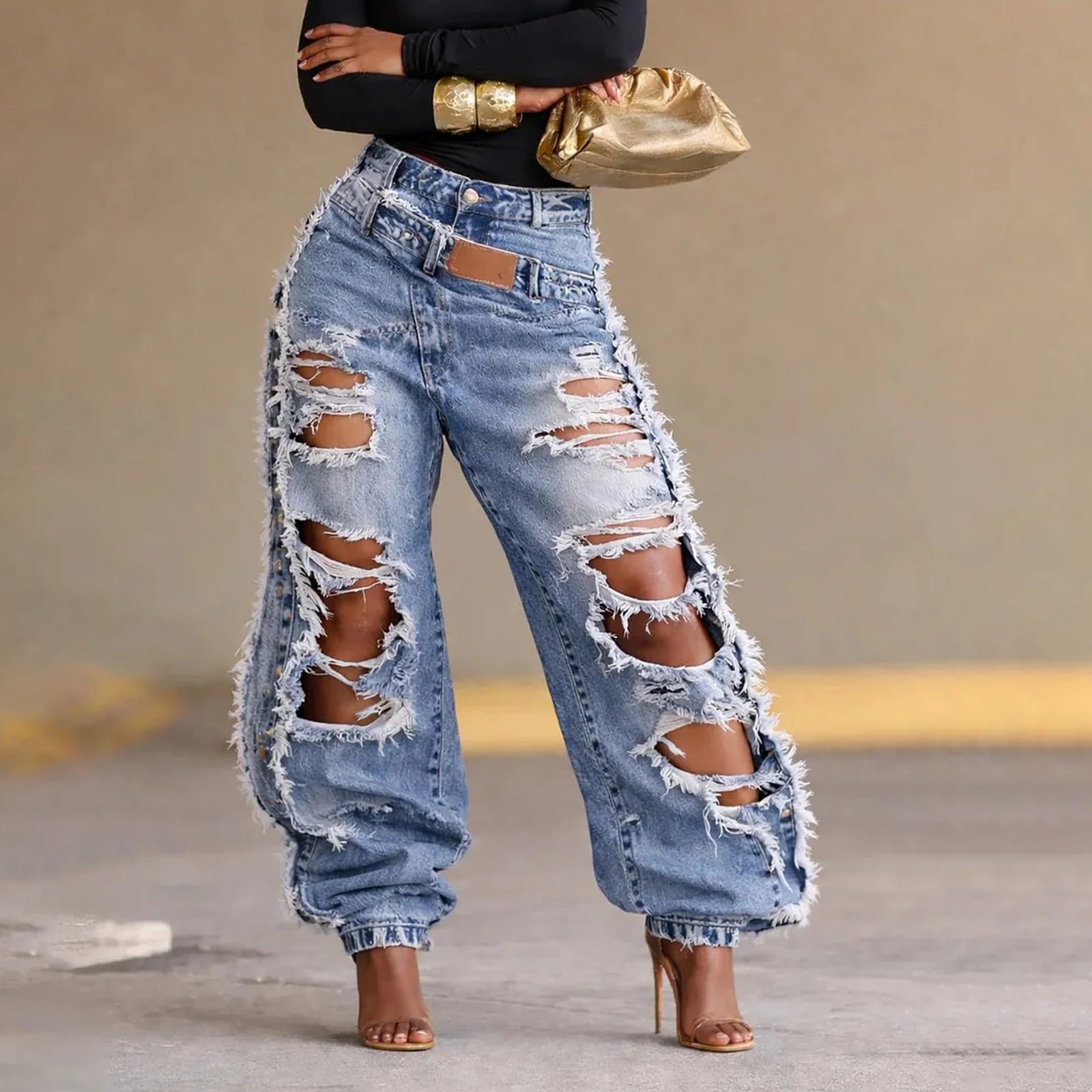 Jeans Donna Curvy Vita Alta Jeans Elasticizzati Casual Gamba Larga Pantaloni Denim Vita Alta Larghi Leggeri Tempo Libero Pantaloni Baggy Curvy Taglie Forti Y2k Streetwear Eleganti Wide Leg Vintage