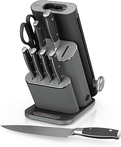 Ninja NeverDull® 10-Piece Premium German Stainless Steel Knife System, Space-Saving Removeable Sharpener, 10-Year Guarantee, Razor Sharp Knives, NeverDull Technology, NK32010BK1, Black