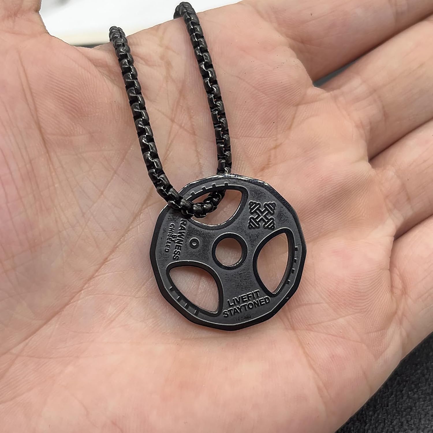 Novalune Dumbbell Necklace Fitness Gym, Weight Plate Barbell Pendant Stainless Steel Workout Necklace For Men Weight Plate Necklace for Savages and Rough Guys Sports Lifters Barbell Chain Jewelry - Image 4