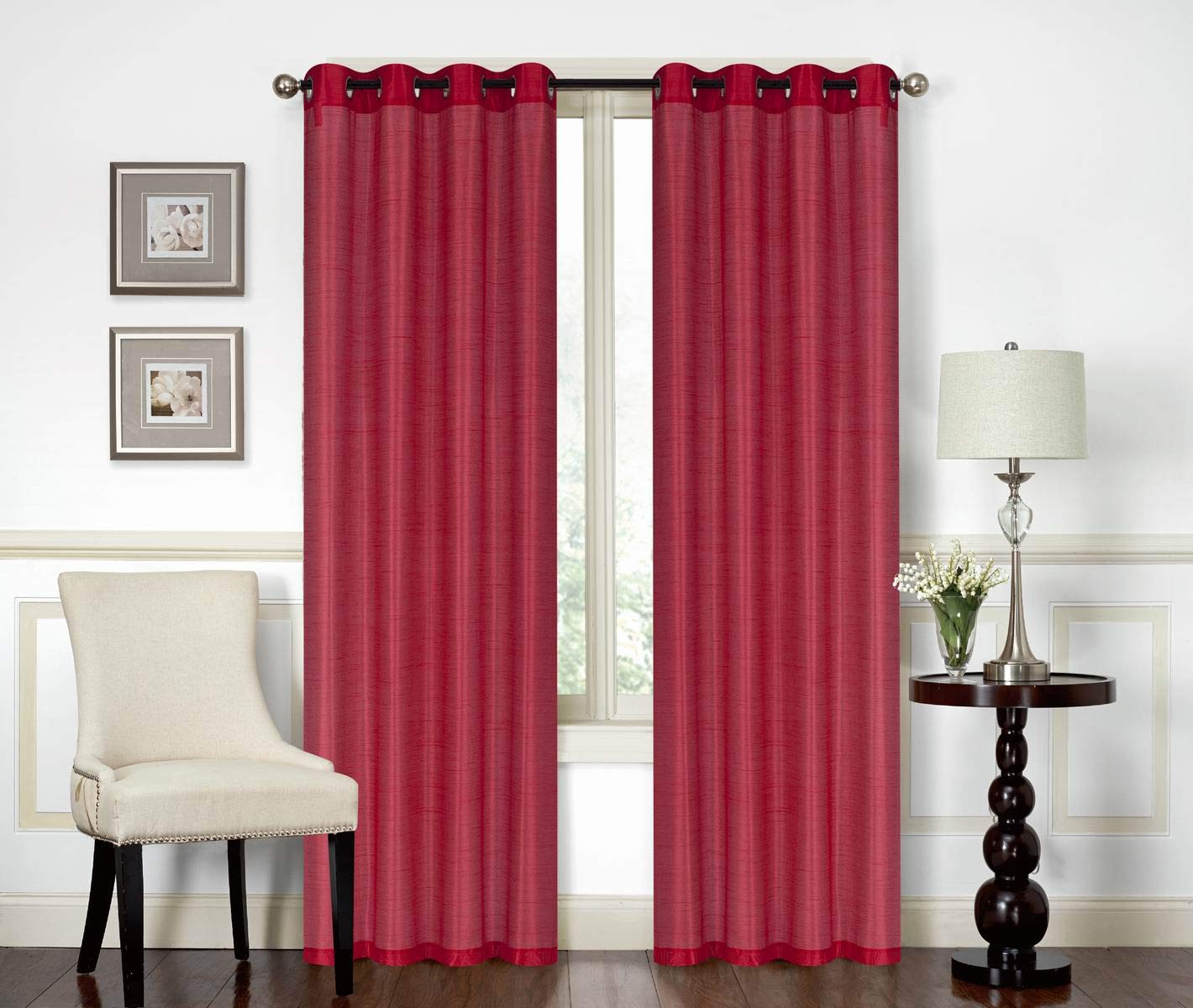 All American Collection New Elegant Modern Contemporary Faux Silk Curtain Panel Plain Colors Available (Red) — image 1