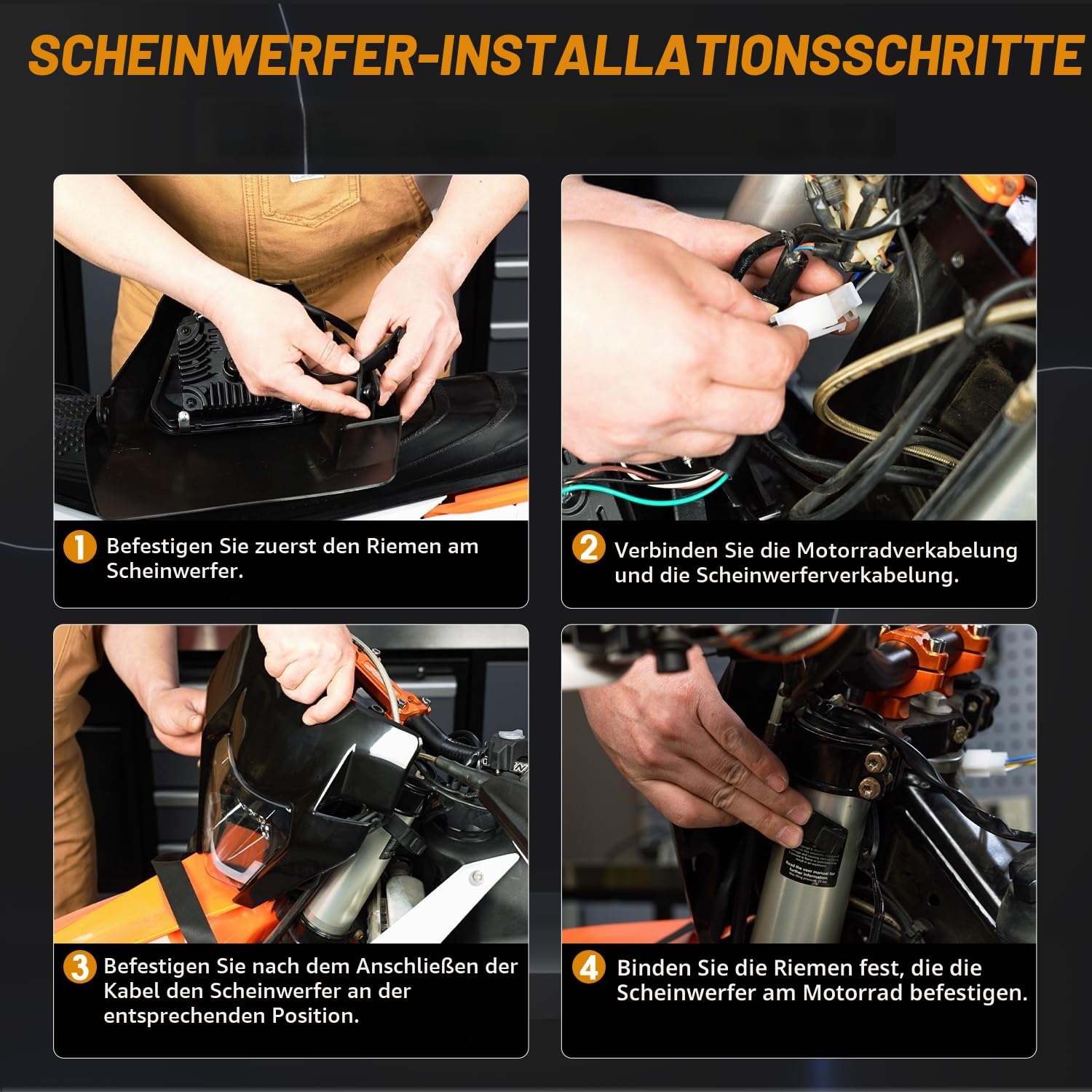 JFG RACING Motorrad Scheinwerfer,Universal Motorrad LED Scheinwerfer exc lichtmaske für KTM EXC125 EXC250 SX250 SXF250 EXC450 SX350 SXF450 EXC525 640LC4 50cc Dirt Bike Enduro Supermoto BETA-Schwarz